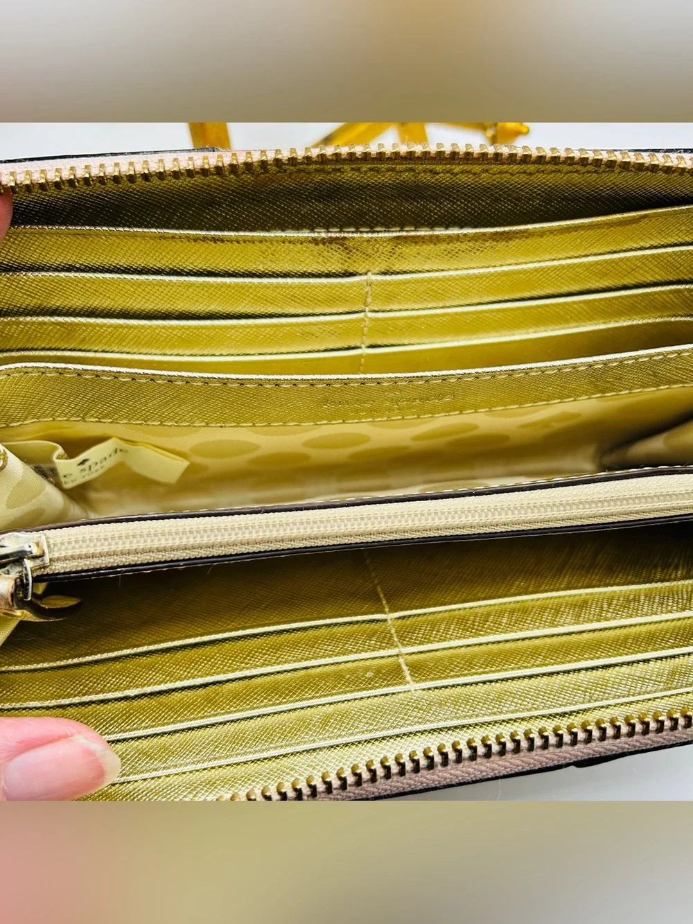 Kate Spade Pink and Gold Zip-Around Saffiano Wallet Good Condition